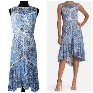 NWT TAYLOR Navy Stretch Lace Detailed Floral Sleeveless Midi Sheath Dress 4